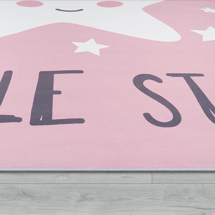 Домашній дитячий килим Paco для дитячої кімнати, який можна прати для дівчаток, рожево-білий із зображенням милої зірки, розмір 120x160 см