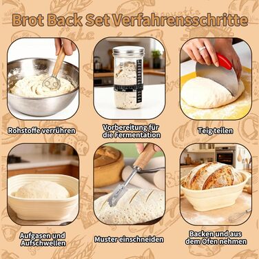 Набір для приготування закваски Daity: 12 предметів для випікання хліба, з підігрівачем, овальний гніт для підйому тіста 28см з силікону, для початківців та професіоналів