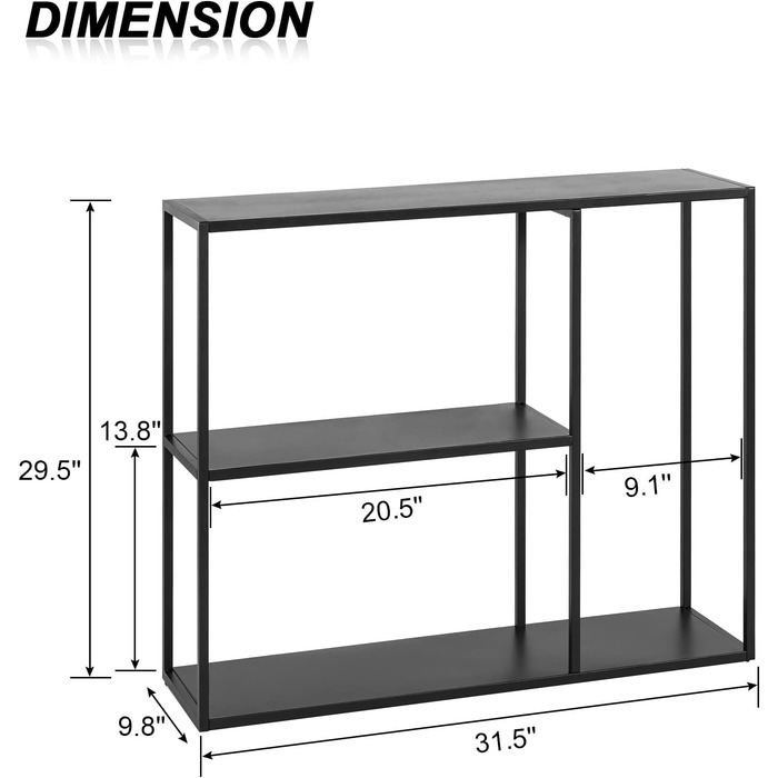 Консольний столик HDANI, тумбочка, 3 полиці, метал, вітальня/передпокій, 802575см, чорний