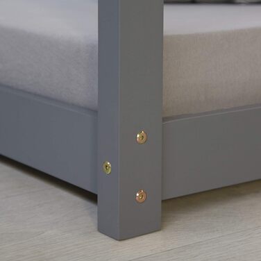 Дитяче ліжко Montessori Homestyle4u 90x200 см, сірий колір, з ламелями, з дерева (сосна)