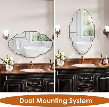 Дзеркало настінне Clevich Asimetrisches 66x116 см з алюмінієвою рамою, скло HD, чорний колір, для ванної кімнати, вітальні, спальні