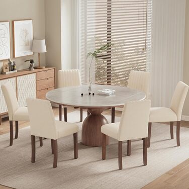 COLAMY Комплект обідніх стільців для їдальні, 6 шт., з м'якою оббивкою, спинкою, для кухні, ресторану (бежевий)