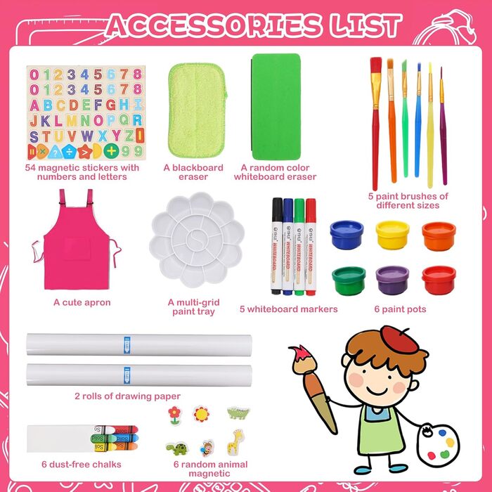 Дитяча мольберт-дошка Maltafel рожевого кольору з сумкою, регульована висота, двосторонній, з рулоном паперу, для дітей від 4 років