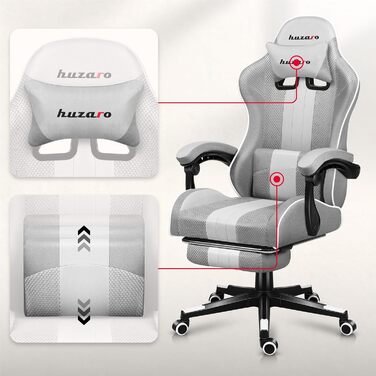 Ігрове крісло Huzaro Force 4.7 Grau Mesh - крісло для офісу та ігор до 140 кг з підніжкою та підтримкою спини