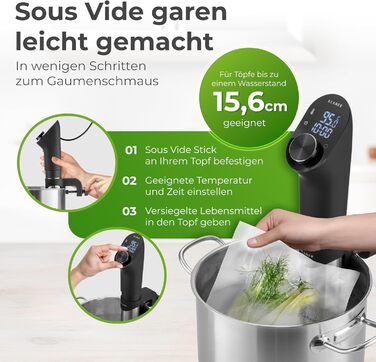 KLAMER Су-від прилад, 1200 Вт, водонепроникний, з 3D циркуляцією та регулюванням температури 20-95°C, таймер, LED дисплей