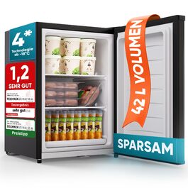 Міні-морозильна камера Stillstern 42L -18°C, з підносом для льоду, замком, змінним напрямком відкривання дверцят, 4-зірковий морозильник для кемпінгу/офісу, чорний