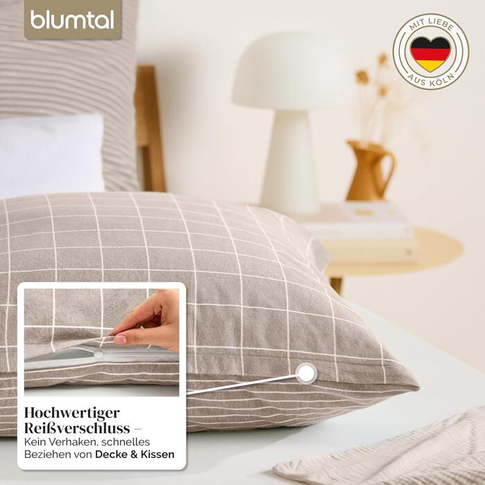 Комплект постільної білизни Blumtal Biber 200x200 + 2x 80x80 см, бавовна, фланель, Oeko-Tex, теплий, зимовий, двосторонній, тауп