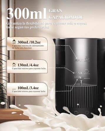 Електричний піноутворювач молока 5-в-1: автоматичний, великий об'єм, для капучино, лате, гарячого шоколаду, миється в посудомийній машині (350мл)