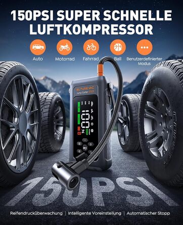 Портативний пусковий пристрій 5000A з компресором 150PSI, 12V, для автомобілів, з ліхтариком, рукавичками