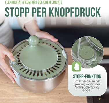 Салатниця-швидкоочисник з нержавіючої сталі з ручним приводом, 4.5л [2-в-1, випуск води, придатна для миття в посудомийній машині, неслизька]