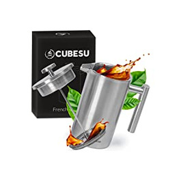 Кавоварка для френч-преса Cubesu 3 в 1 наборі (1 літр, 5 фільтрів) - кавоварка для кемпінгу з нержавіючої сталі-Френч-прес Thermo Ed