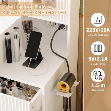 Дзеркальний туалетний столик Belife з підсвічуванням та 7 шухлядами, з розеткою та 3 кольорами світла для спальні (V3)