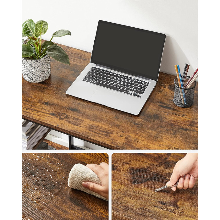 Комп'ютерний стіл VASAGLE 100x50 см, офісний, вінтажний стиль, для робочого кабінету, спальні, вітальні, колір: коричневий + чорний