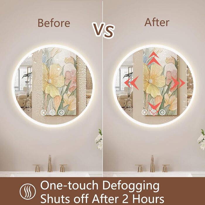 Дзеркало для ванної кімнати Habison з підсвічуванням 70x70 см LED, з годинником, сенсорним вимикачем, регулюванням яскравості, захистом від запотівання, 3-х кратним збільшенням, Bluetooth