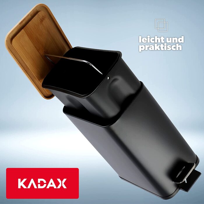 Контейнер для відходів kadax зі сталі з порошковим покриттям, відро з ковшем і ножною педаллю, відро для сміття з автоматичним опусканням, відро для сміття з бамбуковою кришкою (5 л, чорне, прямокутної форми)
