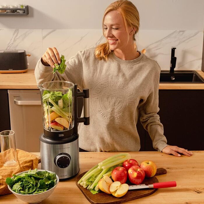 Стаціонарний блендер Cecotec Grand Katana 2700MAX Total Destroy Screen – 2700W, цифровий дисплей, 8-лезове з покриттям з чорного титану, скляна колба 1.8л (Чорний)