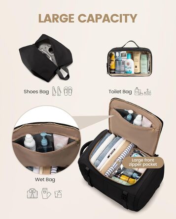 Рюкзак жіночий LOVEVOOK 40L для подорожей та авіаперельотів, Carry On, Beige Khaki