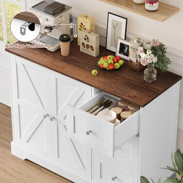 HOCSOK Комод-буфет з 3 шухлядами та 2 дверцятами, білий та коричневий, для кухні, вітальні, їдальні