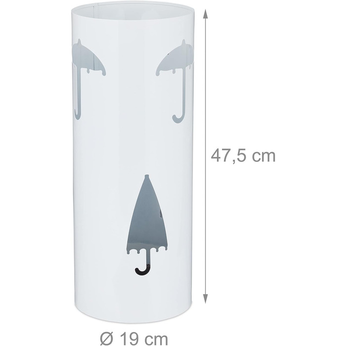 Підставка для парасольки Relaxdays, з піддоном для збору води, металева, круглий тримач для парасольки, ВxГ 47,5 x 19 см, біла