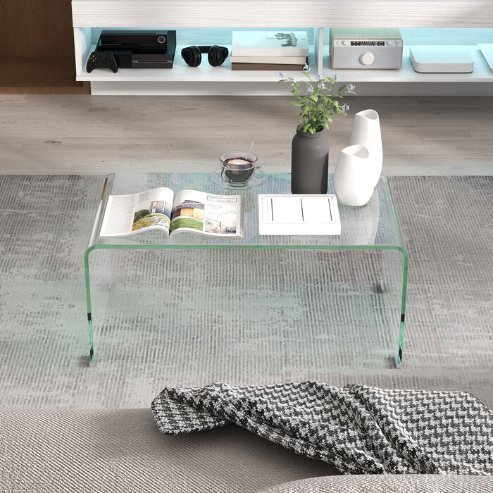 HOMCOM Стіл журнальний зі скла, стабільний, з цілісною конструкцією, лаконічний та сучасний, 80 x 45 x 35 см, прозорий