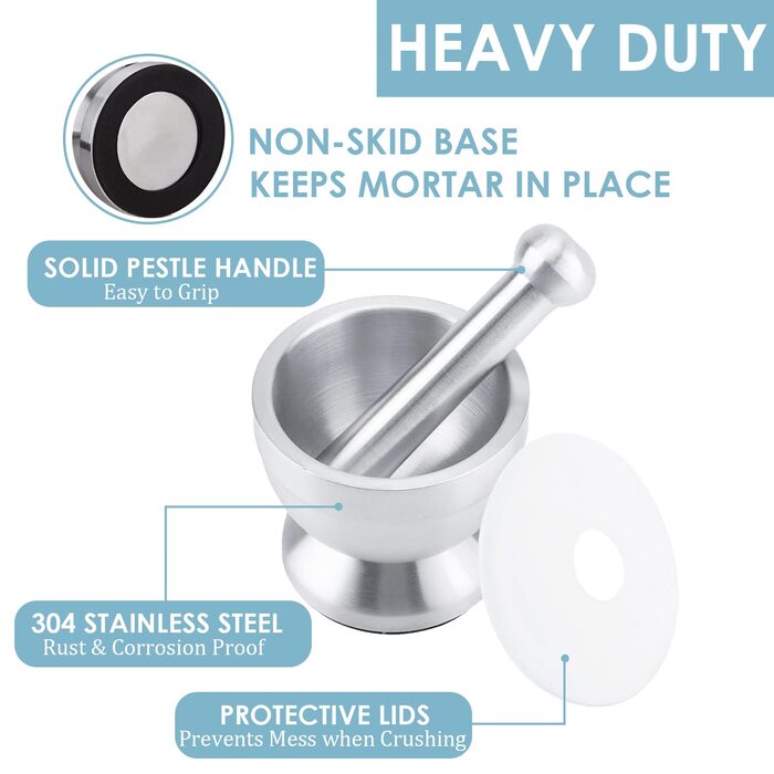 Набір ступки та пестика KEISSCO з нержавіючої сталі, важкий, для спецій, трав, пасти, з силіконовим кришкою