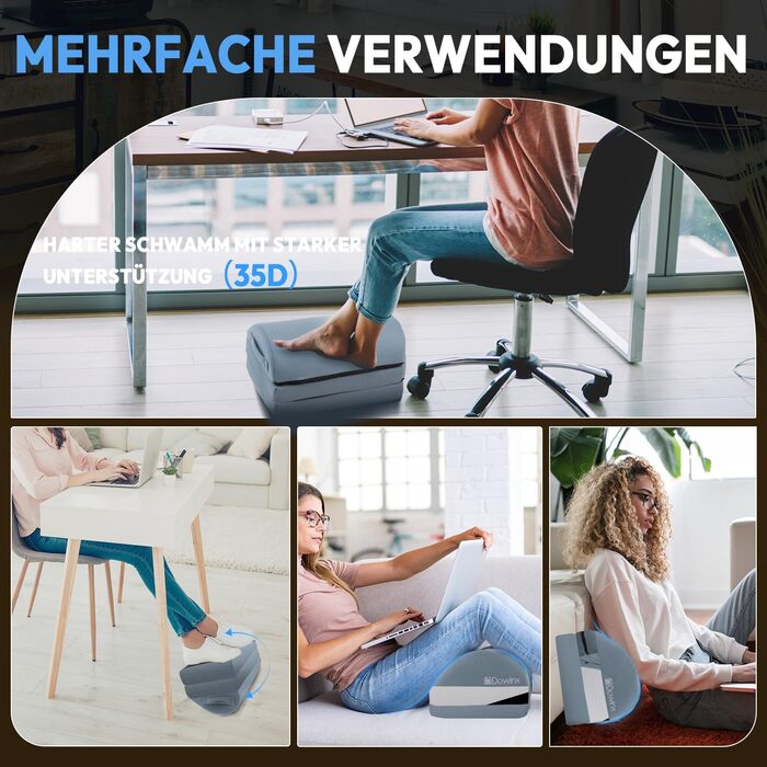 Підставка для ніг під стіл Dowinx, регульована по висоті, знімний чохол, зручна для офісу, авто, дому (3 шари, блакитна)