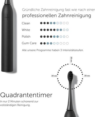 Електрична зубна щітка Wondersmile PRO - Перевірена TÜV, 4 режими, 60 днів роботи від акумулятора, чорний комплект для догляду за порожниною рота