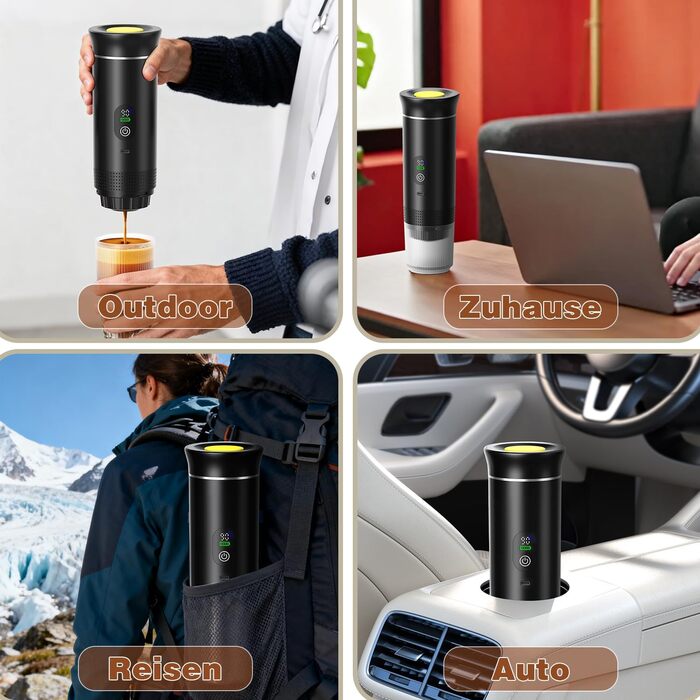 ADOGO Портативна кавомашина для еспресо з акумулятором, 20 Bar, електрична, сумісна з капсулами NS та меленою кавою, для подорожей та кемпінгу