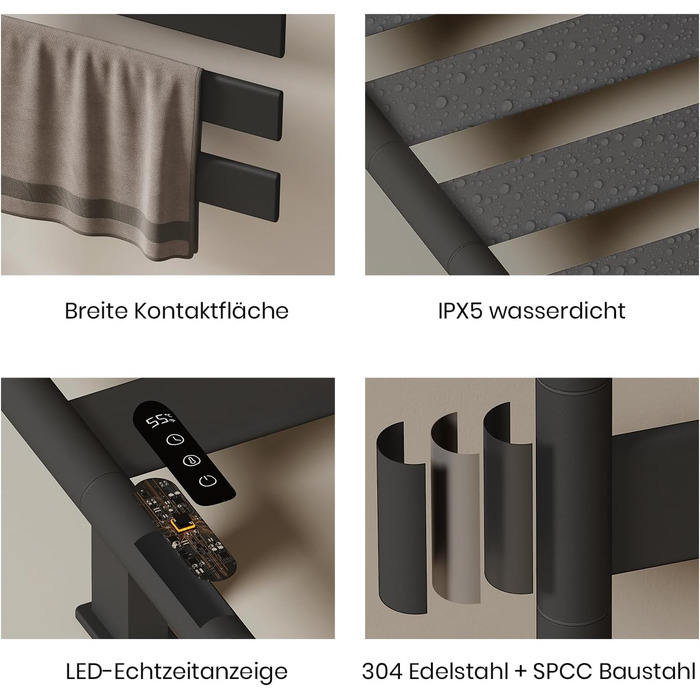 Електричний сушильник для рушників EMKE 180° з полицею, Wifi, 120W, 760x450 мм, чорний