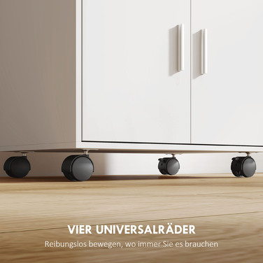 Мікрохвильова шафа-стелаж з двома дверцятами та висувними ящиками на колесах, білий