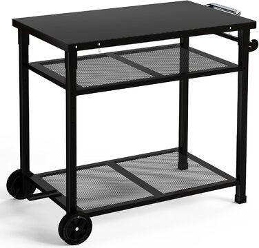 Металевий сервіровочний візок для гриля з 3 ярусами, 85 x 51 см. Підходить для планки, гриля, барбекю. Водонепроникна робоча поверхня.