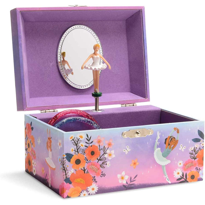 Ювелір - Музична скринька для коштовностей для дівчаток з обертовим єдинорогом, блискучою веселкою і Зоряним візерунком-Пісня прекрасної мрійниці (квіти балерини)