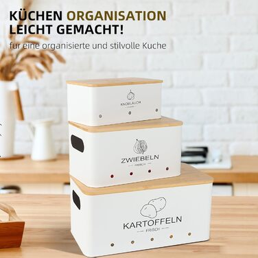 Набір контейнерів для зберігання картоплі, цибулі та часнику - 3 шт. (Бежевий, прямокутний)