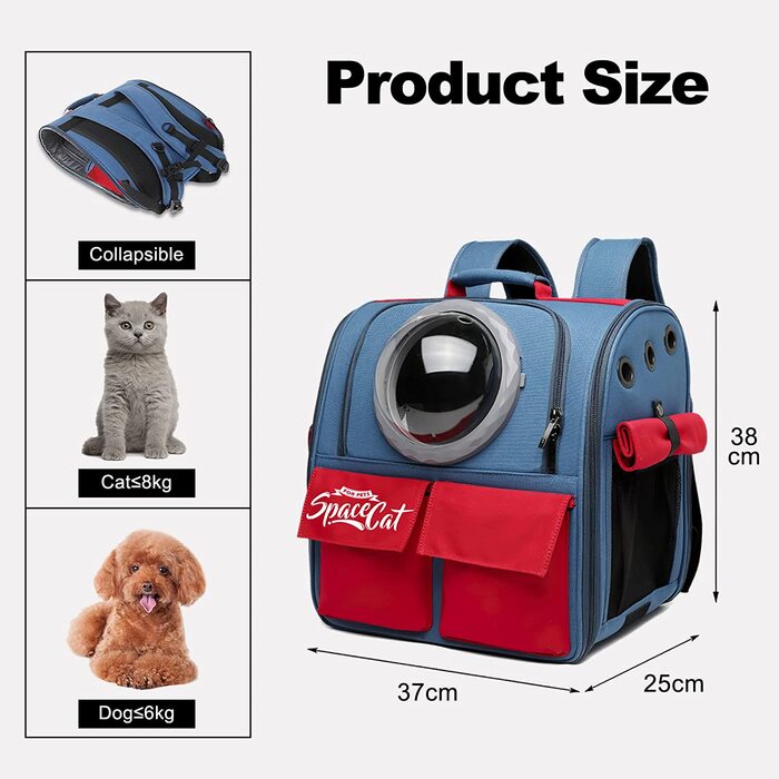 Переноска для рюкзака Galate для кішок, рюкзак для домашніх тварин, рюкзак для перенесення кішок, рюкзак для домашніх тварин в космічній капсулі, переноска для подорожей для собак ,переноска для маленьких собак (сірий)