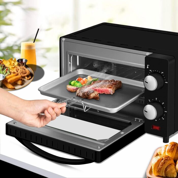 Міні-піч Wannyton 10L: піч для піци, випічки та хліба, 650W, 100-230°C, таймер, решітка, деко, чорний