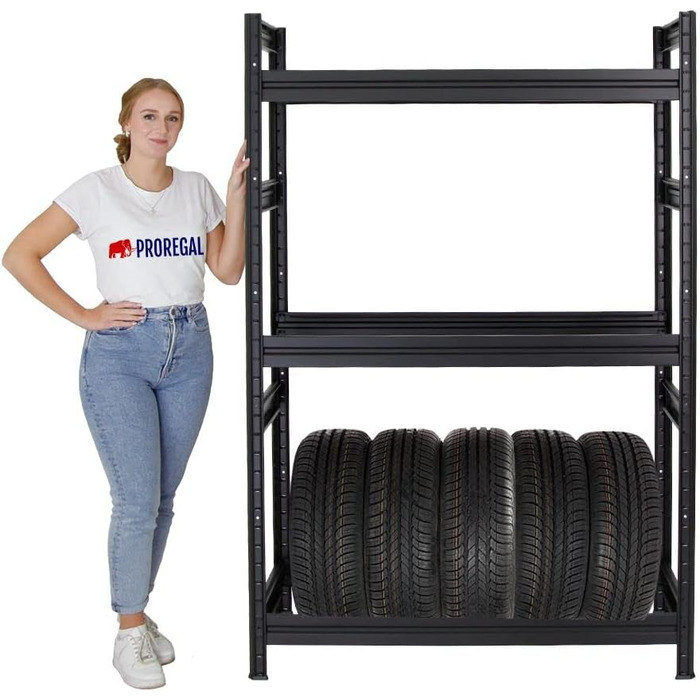 Стелаж для шин PROREGAL Dino, 180x120x50 см, чорний, до 12 шин, вантажопідйомність 150 кг | для гаража, підвалу, майстерні