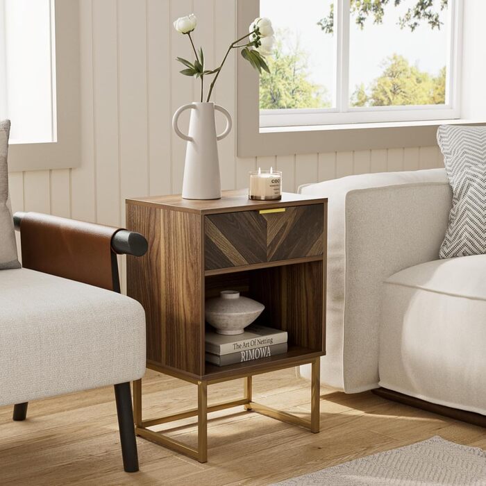 Приліжкова тумбочка з відкритим відділенням, журнальний столик для вітальні та спальні (горіх, 40 x 30 x 60 см)