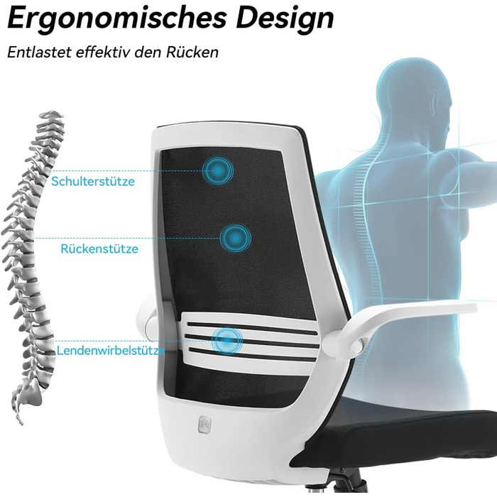 Офісний стілець SIHOO ергономічний з регульованими підлокітниками, підтримкою попереку, м'якою спинкою з сітки та коліщатками, поворотний комп'ютерний стілець (Чорний, Сучасний)