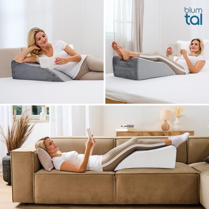 Ортопедична подушка для ніг Blumtal - регульована висота, проти набряків ніг, для дорослих, знімний чохол, білий/сірий