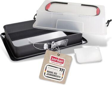 Форма для випічки Zenker прямокутна з кришкою DELUXE, коробка для транспортування випічки з емальованим дном, дека для випічки з кришкою (колір: Чорний/Прозорий/Червоний), кількість: 1 шт. з транспортувальною кришкою Single