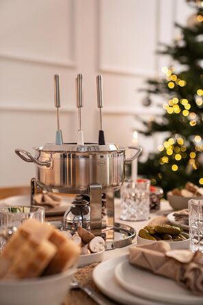 Набір для фондю RÖSLE на 6 осіб – нержавійна каструля 20 см з кришкою, газовий пальник 1000W, складне підставлення, аксесуари для фондю, ідеально для сирного або шоколадного фондю