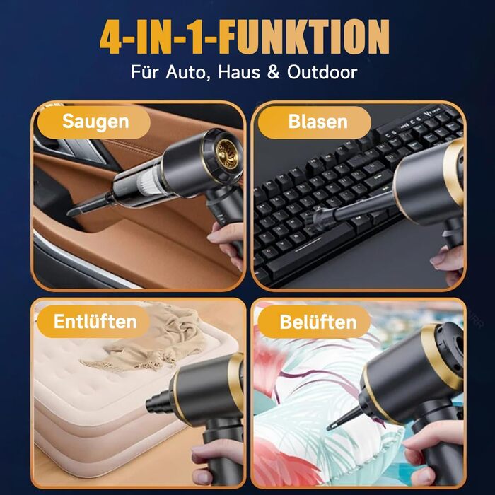 Акумуляторний ручний автомобільний пилосос 26000Па з безщітковим двигуном, 3 режими потужності, швидка зарядка, для авто, шерсті тварин та диванів, сірий