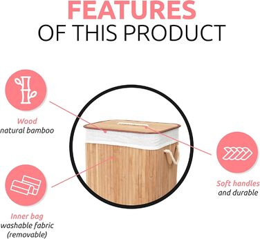Кошик для білизни з бамбука з винімним мішком - стильний кошик для ванної, спальні або пральні - декоративне зберігання в стилі SPA, квадратний