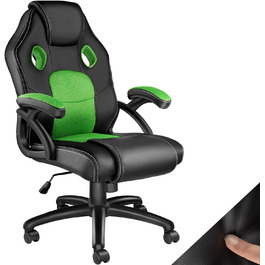 Офісне крісло tectake Racing, Ігрове крісло з функцією гойдалки, Крісло для керівника, Поворотне крісло з коліщатками, Стілець з регулюванням висоти, Офісне крісло Ергономічне, Крісло для ПК - чорний/зелений Чорно-зелений No 403455