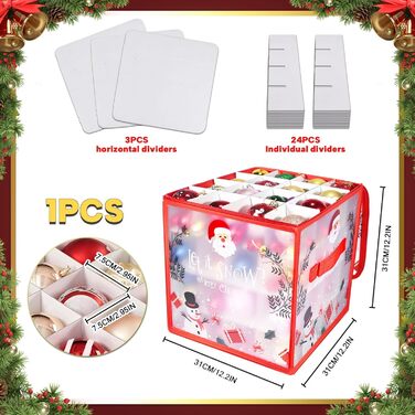 Коробка для прикрас на ялинку з 64 відділеннями, з різдвяним Дідом Морозом, з регульованими перегородками та 2 застібками-блискавками (1 шт.)