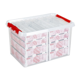 Ящик Sunware Q-Reihe для прикрас на Новий Рік з відділеннями для 116 кульок, прозорий/червоний, універсальний розмір