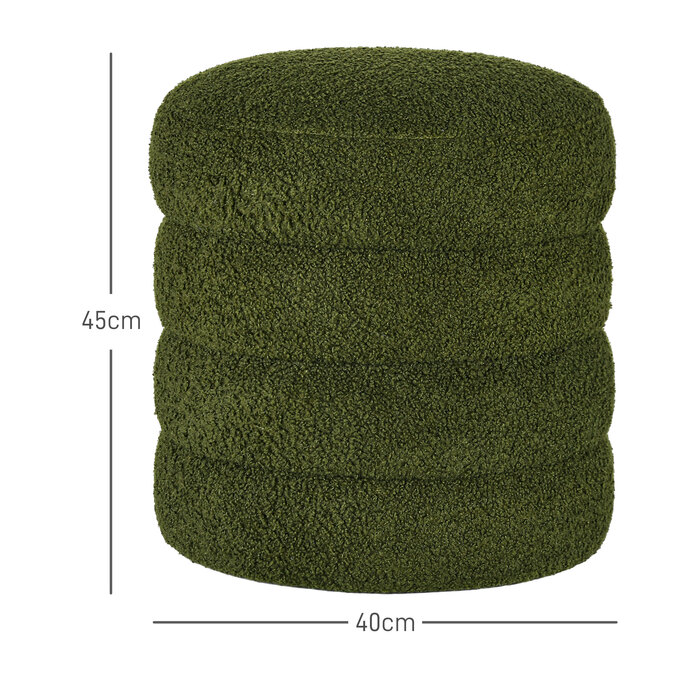 Пуф HOMCOM, круглий, з м'якою оббивкою Teddy Fleece, до 120 кг, діаметр 40x45 см, зелений