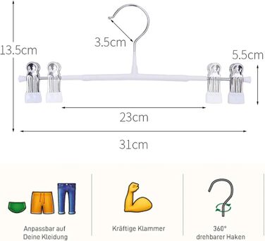 Металева вішалка для штанів 30 см з нековзними затискачами, економія місця для штанів, спідниць, нижньої білизни (8 шт. , біла)