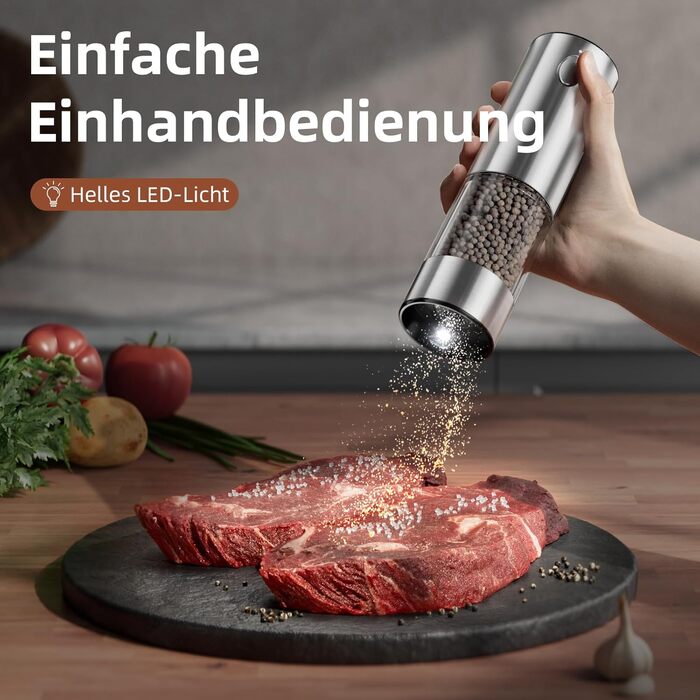 Електричні соляні та перечні млини WONMAKE з регульованим керамічним жорном, USB-зарядка, LED-підсвічуванням, великим об'ємом, з нержавіючої сталі