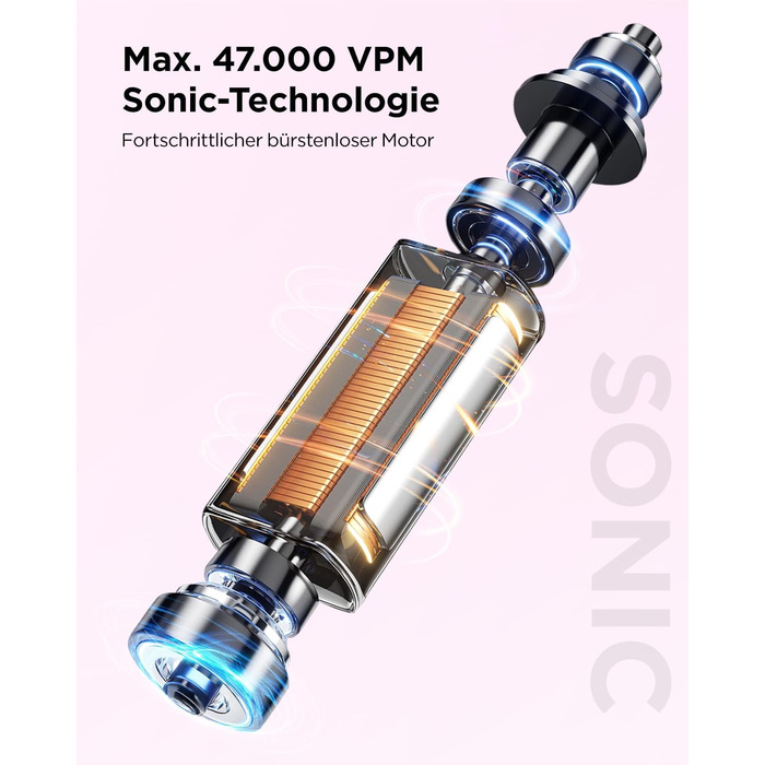 Електрична зубна щітка звукового типу для дорослих та дітей, 5 режимів чищення, 3 рівні інтенсивності, таймер, 8 насадок, чохол для подорожей, рожевий колір